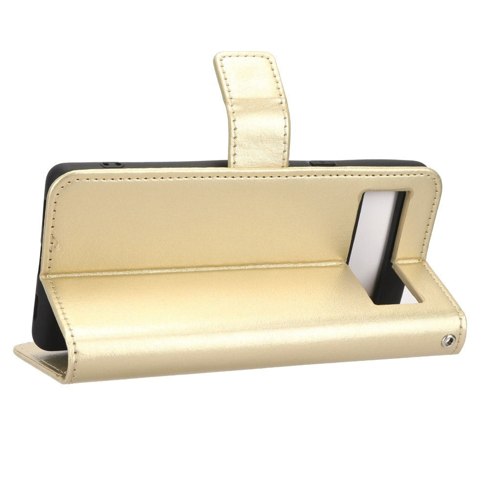 Google Pixel 7A Leather Flip Cover m. Lommebok og stropp - gull