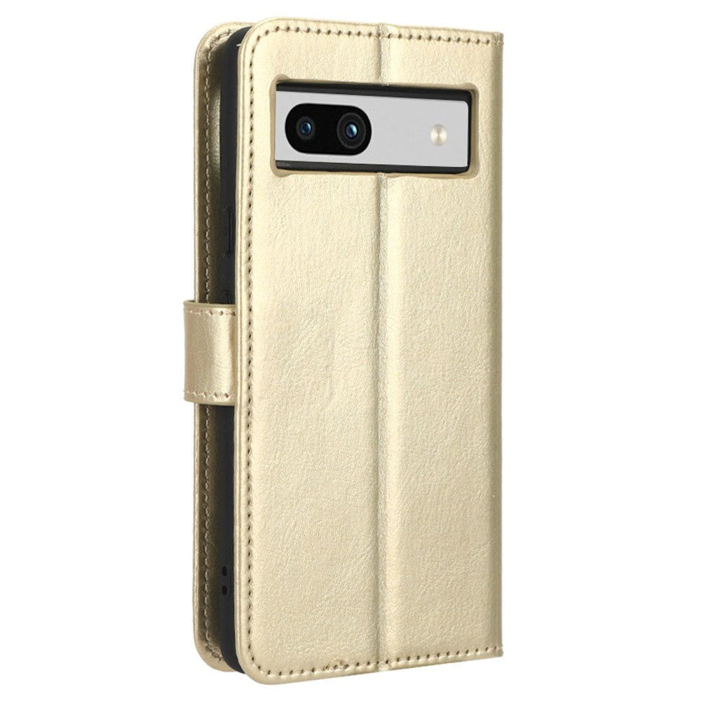Google Pixel 7A Leather Flip Cover m. Lommebok og stropp - gull
