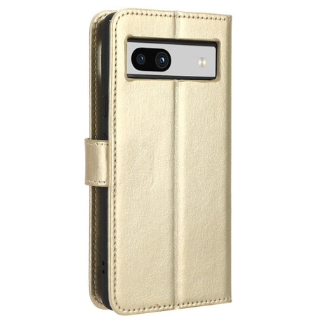 Google Pixel 7A Leather Flip Cover m. Lommebok og stropp - gull