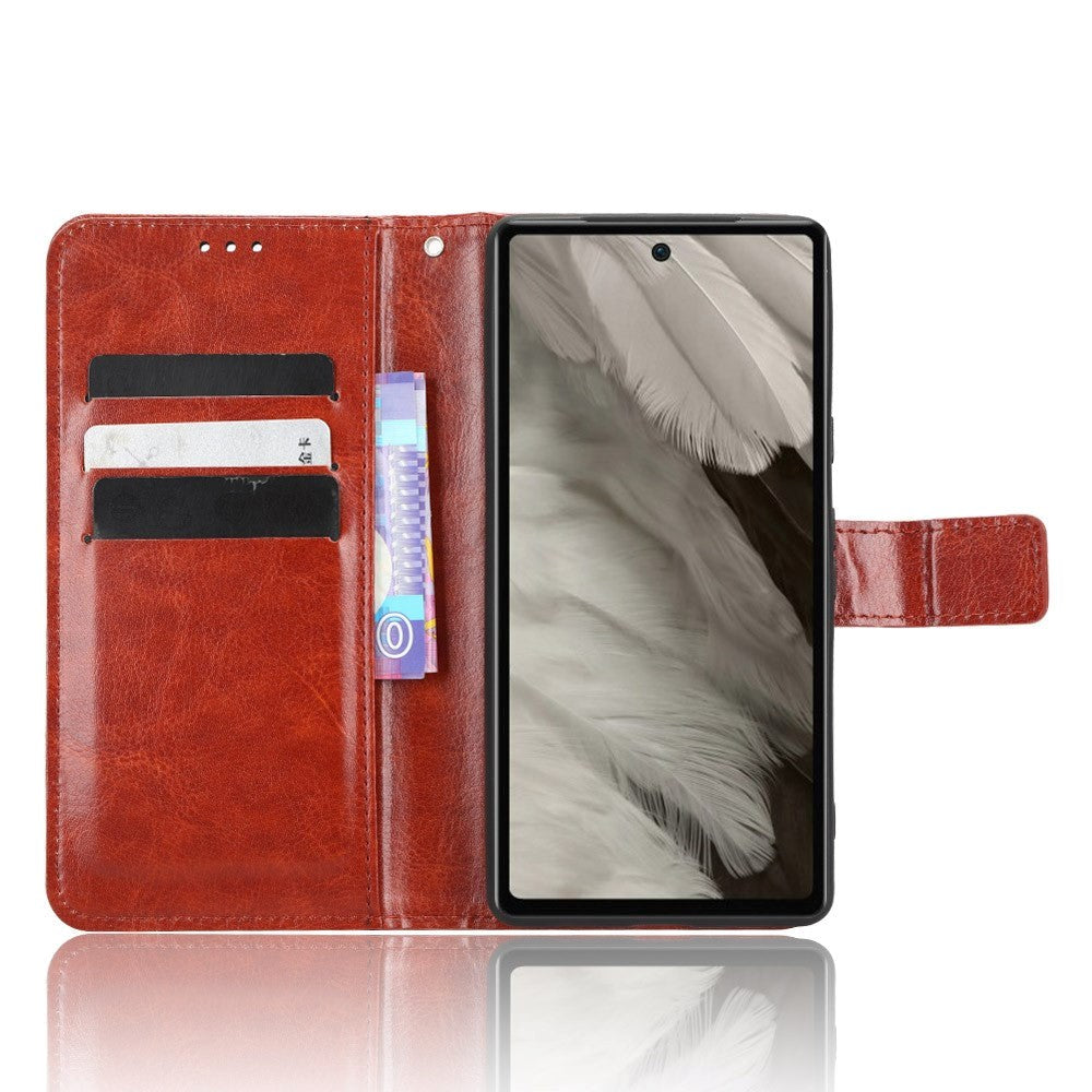 Google Pixel 7A Leather Flip Cover m. Lommebok og stropp - Brun