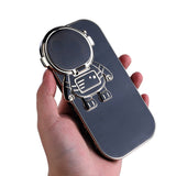 iPhone 14 Pro fleksibelt plastdeksel m. 3D-astronautfigur og kamerabeskyttelse - brun / gull