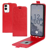 Nokia X30 Vertical Flip Leather Cover m. Kortholder - Rød