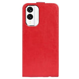 Nokia X30 Vertical Flip Leather Cover m. Kortholder - Rød