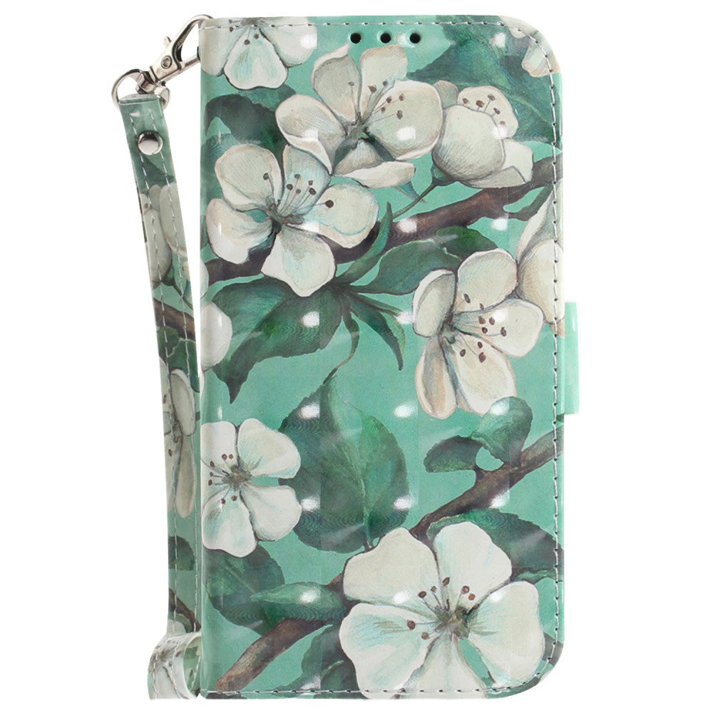 Sony Xperia 1 V Leather Flip Cover m. Trykk - Hvite blomster