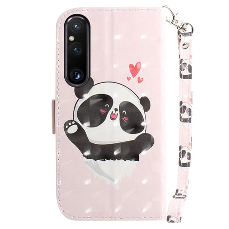 Sony Xperia 1 V Leather Flip Cover m. Trykk - Happy Panda