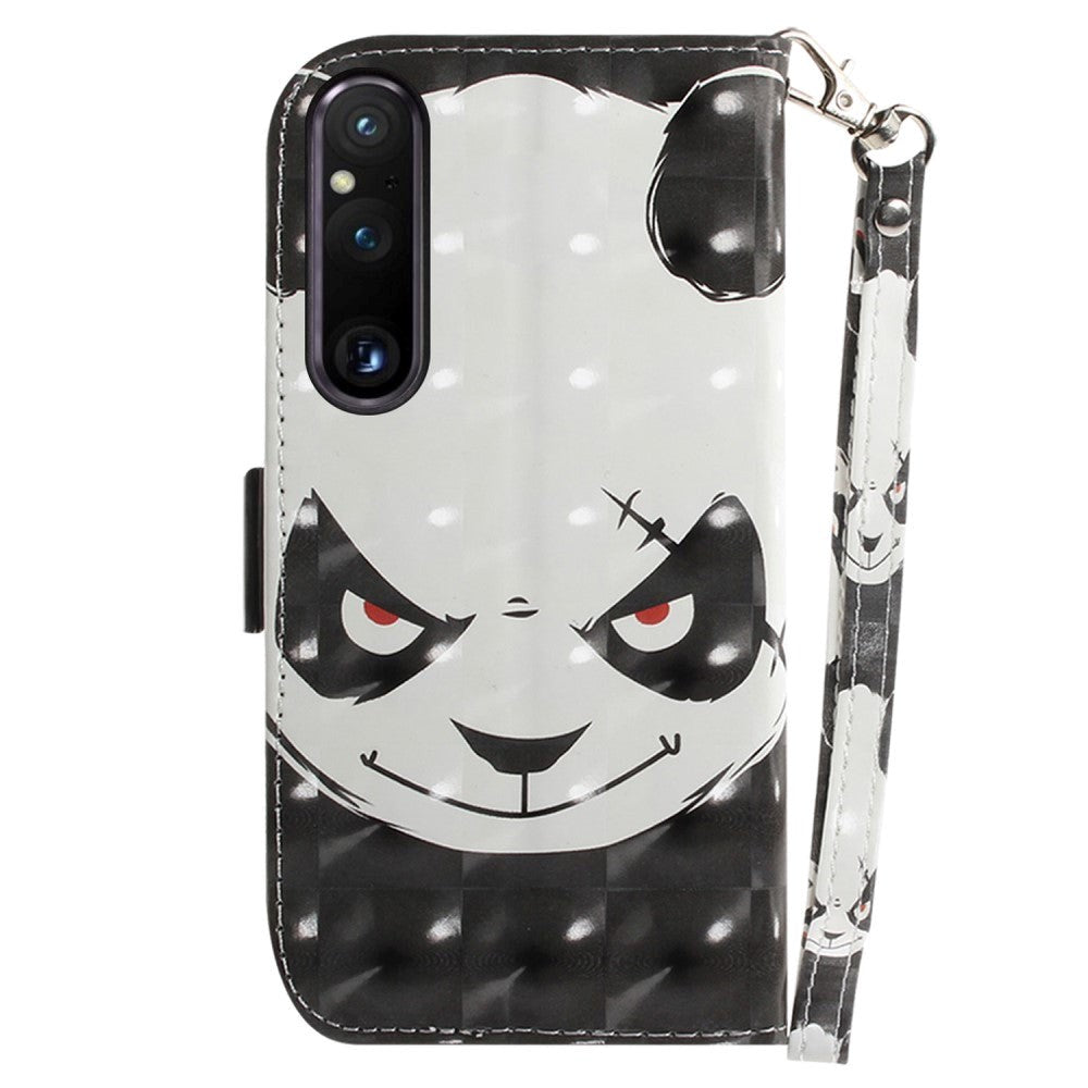 Sony Xperia 1 V Leather Flip Cover m. Print - Angry Panda