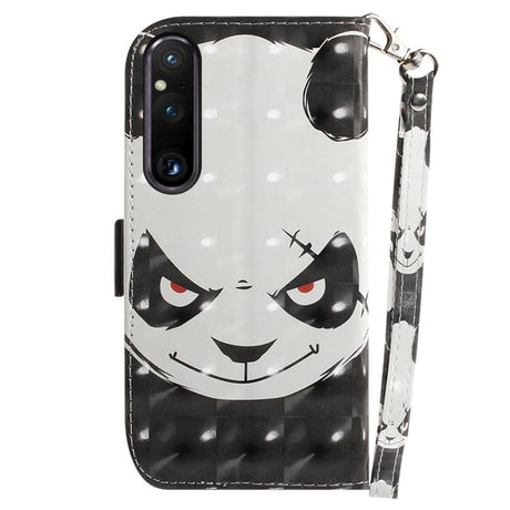Sony Xperia 1 V Leather Flip Cover m. Print - Angry Panda