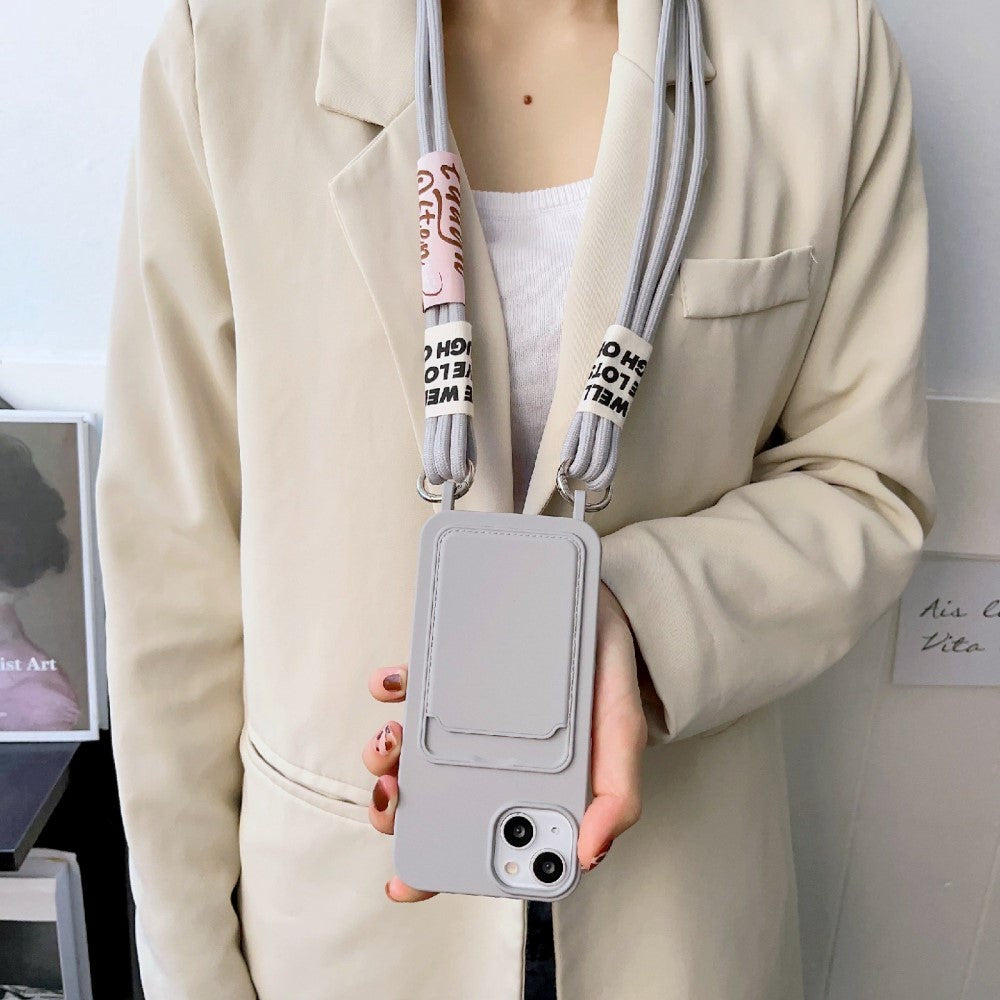 iPhone 14 fleksibelt plastdeksel m. Kortholder og snor - gul