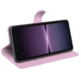 Sony Xperia 1 V Litchi Leather Flip Cover m. Lommebok - Rosa