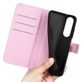 Sony Xperia 1 V Litchi Leather Flip Cover m. Lommebok - Rosa