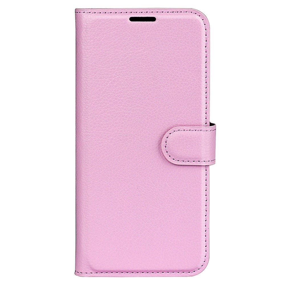 Sony Xperia 1 V Litchi Leather Flip Cover m. Lommebok - Rosa