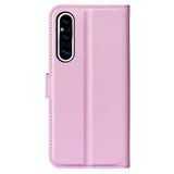 Sony Xperia 1 V Litchi Leather Flip Cover m. Lommebok - Rosa