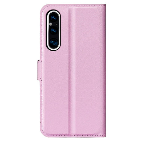 Sony Xperia 1 V Litchi Leather Flip Cover m. Lommebok - Rosa