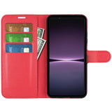 Sony Xperia 1 V Litchi Leather Flip Cover m. Lommebok - Rød
