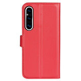 Sony Xperia 1 V Litchi Leather Flip Cover m. Lommebok - Rød