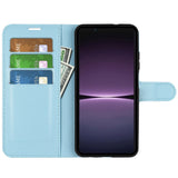 Sony Xperia 1 V Litchi Leather Flip Cover m. Lommebok - Lyseblå