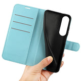 Sony Xperia 1 V Litchi Leather Flip Cover m. Lommebok - Lyseblå