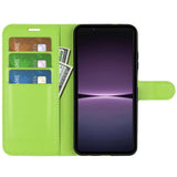 Sony Xperia 1 V Litchi Leather Flip Cover m. Lommebok - Grønn