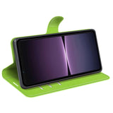 Sony Xperia 1 V Litchi Leather Flip Cover m. Lommebok - Grønn