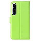 Sony Xperia 1 V Litchi Leather Flip Cover m. Lommebok - Grønn