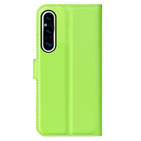 Sony Xperia 1 V Litchi Leather Flip Cover m. Lommebok - Grønn