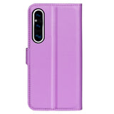Sony Xperia 1 V Litchi Leather Flip Cover m. Lommebok - Lilla