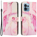 Motorola Edge 40 Pro Soft Leather Flip Cover m. Lommebok og stropp - Marmor - Rosa