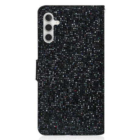 Samsung Galaxy A24 Leather Flip Cover m. Veske og stropp - Glitter Design - Svart