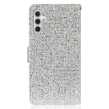 Samsung Galaxy A24 Leather Flip Cover m. Lommebok og stropp - Glitter Design - Sølv