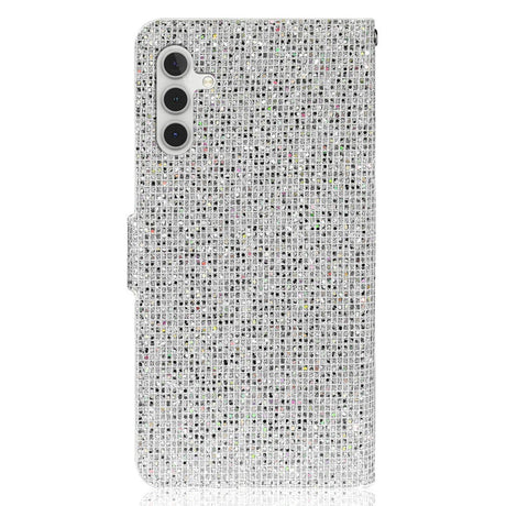 Samsung Galaxy A24 Leather Flip Cover m. Lommebok og stropp - Glitter Design - Sølv