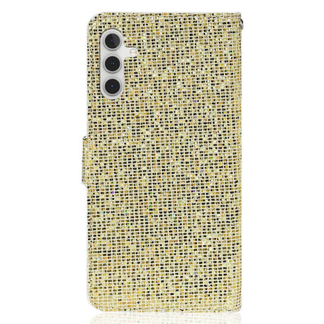 Samsung Galaxy A24 Leather Flip Cover m. Lommebok og stropp - Glitter Design - Gull