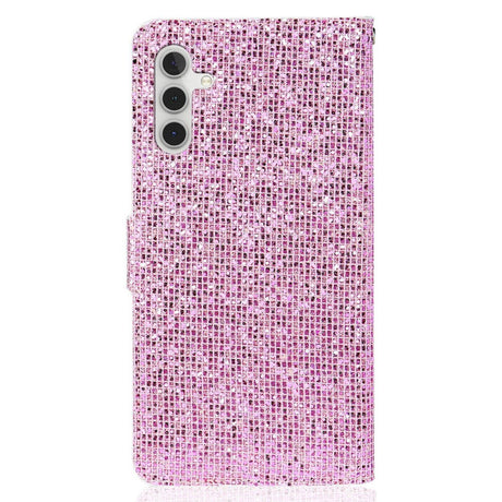 Samsung Galaxy A24 Leather Flip Cover m. Lommebok og stropp - Glitter Design - Rosa