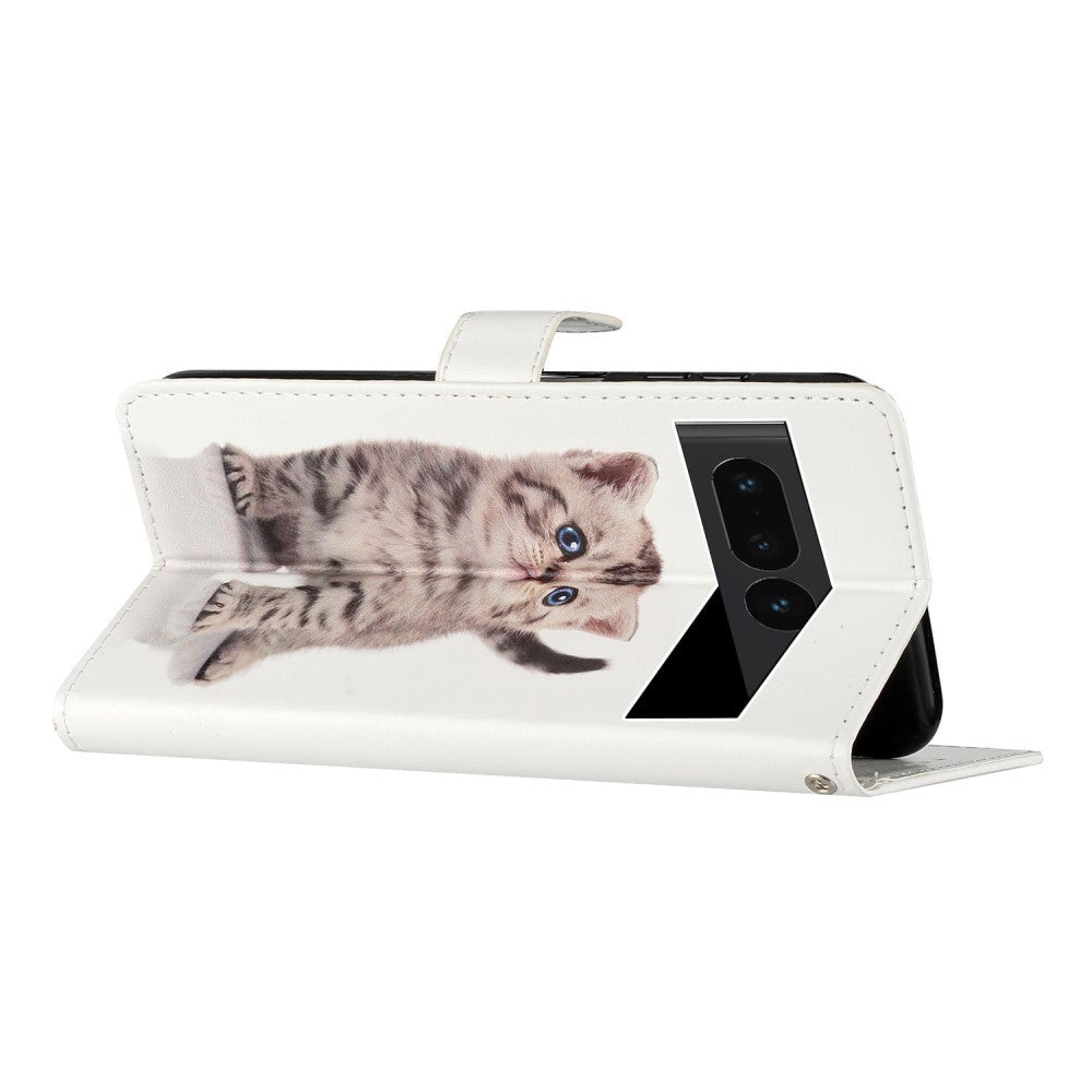 Google Pixel 7 Pro flip-deksel i kunstskinn m. Veske og stropp - søt katt