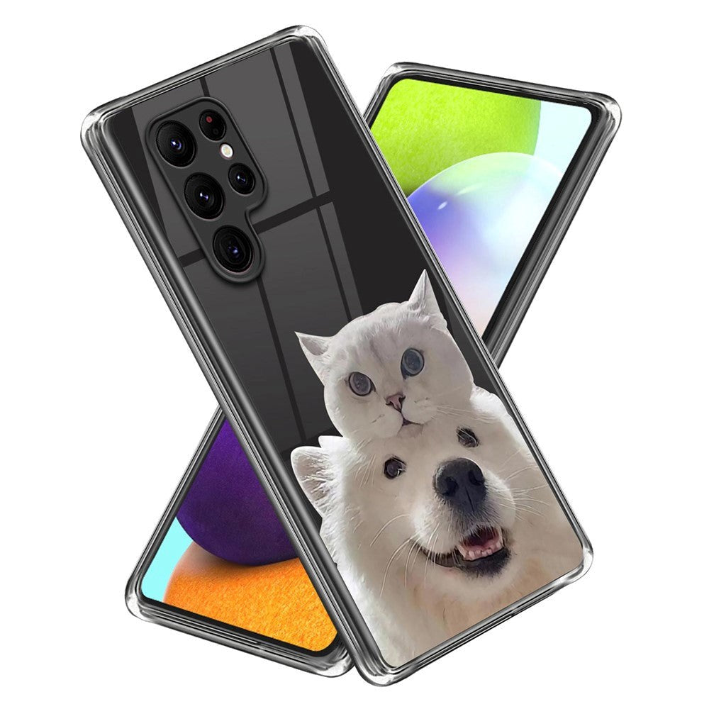 Samsung Galaxy S23 Ultra Plastic Transparent Bakdeksel m. Motiv - Hund &amp; Katt