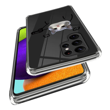 Samsung Galaxy S23 Ultra Plastic Transparent Bakdeksel m. Motiv - Katt med pistol