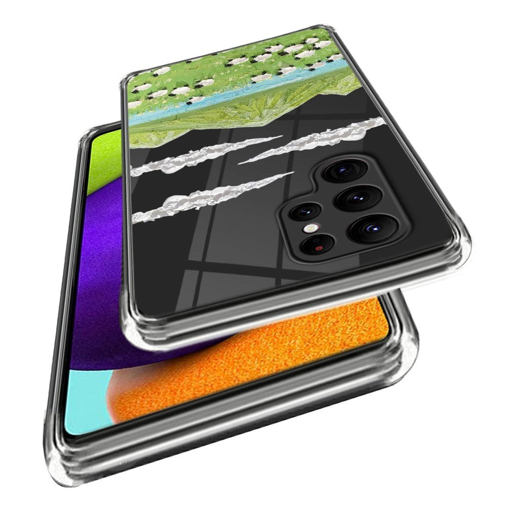 Samsung Galaxy S23 Ultra Plastik Transparent Bagside Cover m. Motiv - Landskab med Får