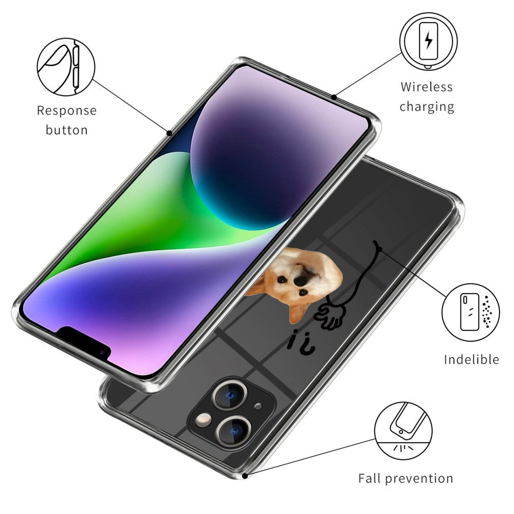 iPhone 14 Fleksibelt plastdeksel Gjennomsiktig m. Print - Overgivelseshund