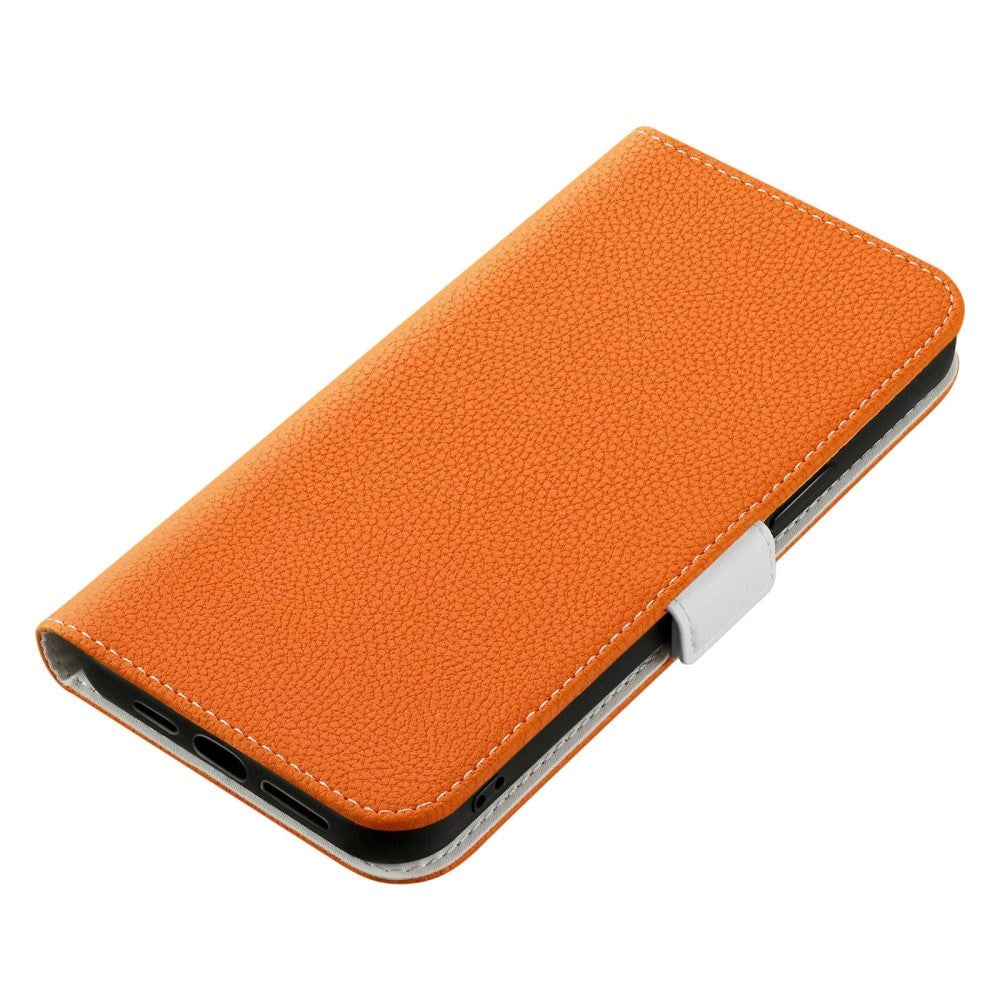Samsung Galaxy A24 PU Litchi Leather Flip Cover m. Magnetisk lukking - oransje