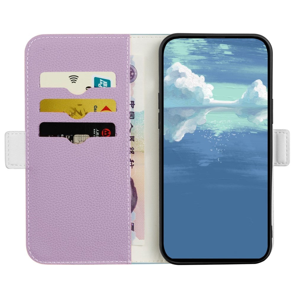 Samsung Galaxy A24 PU Litchi Leather Flip Cover m. Magnetisk lukking - Lilla