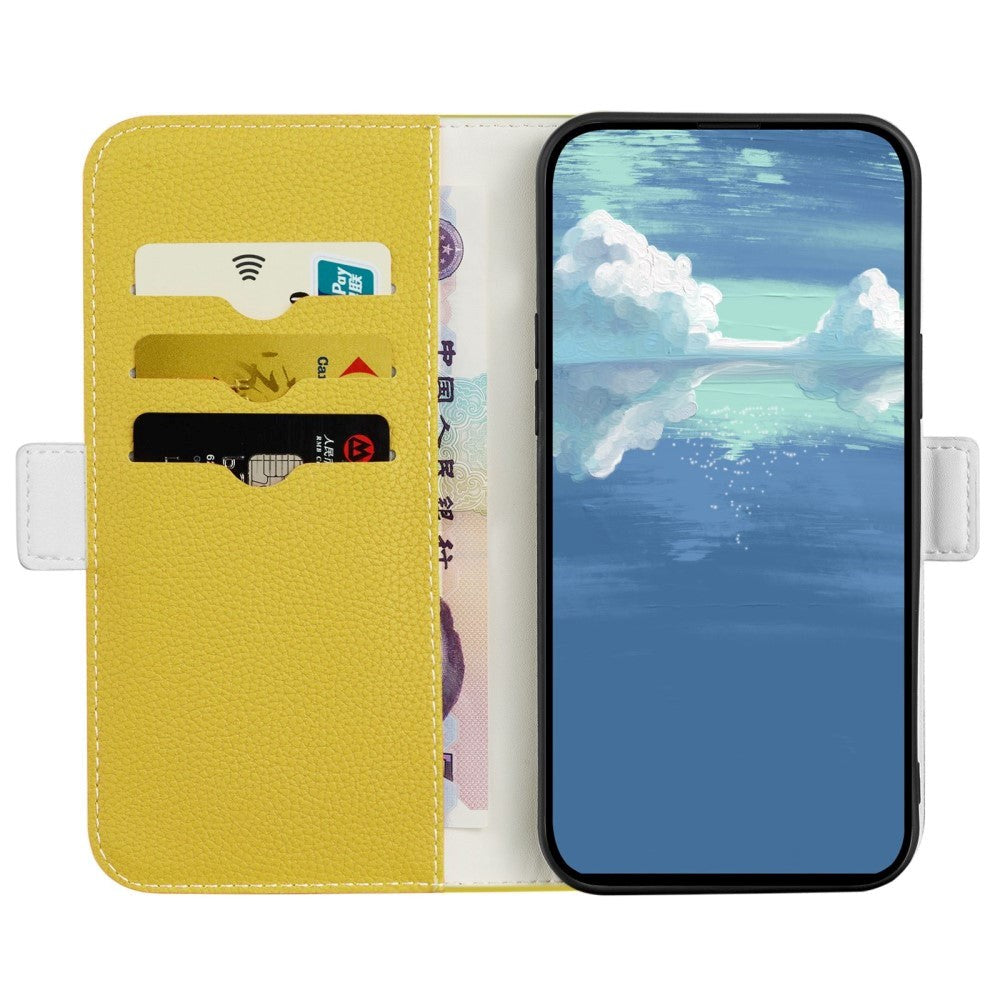 Samsung Galaxy A24 PU Litchi Leather Flip Cover m. Magnetisk lukke - gul