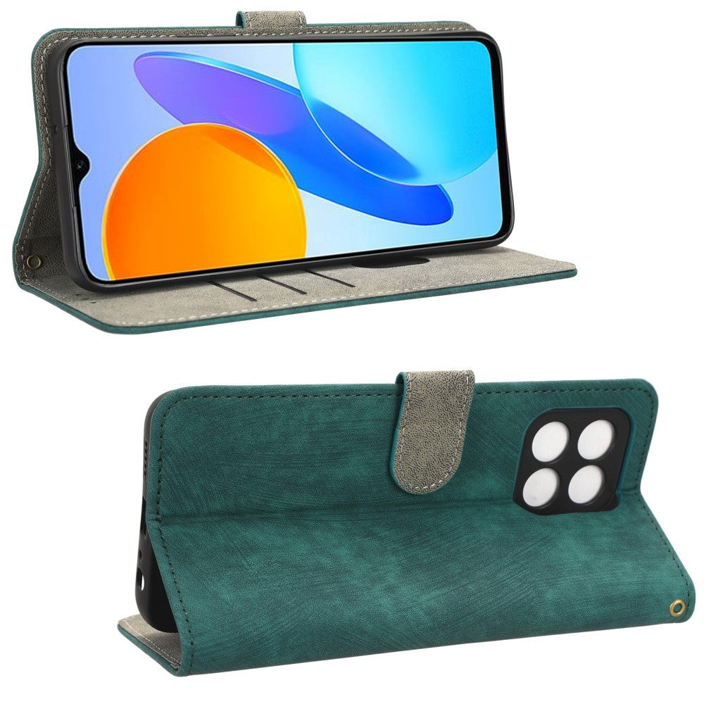 Honor 70 Lite Leather Flip Cover m. Lommebok og stropp - Grønn