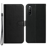 Sony Xperia 10 V Læder Flip Cover m. Pung og Strop - Sort