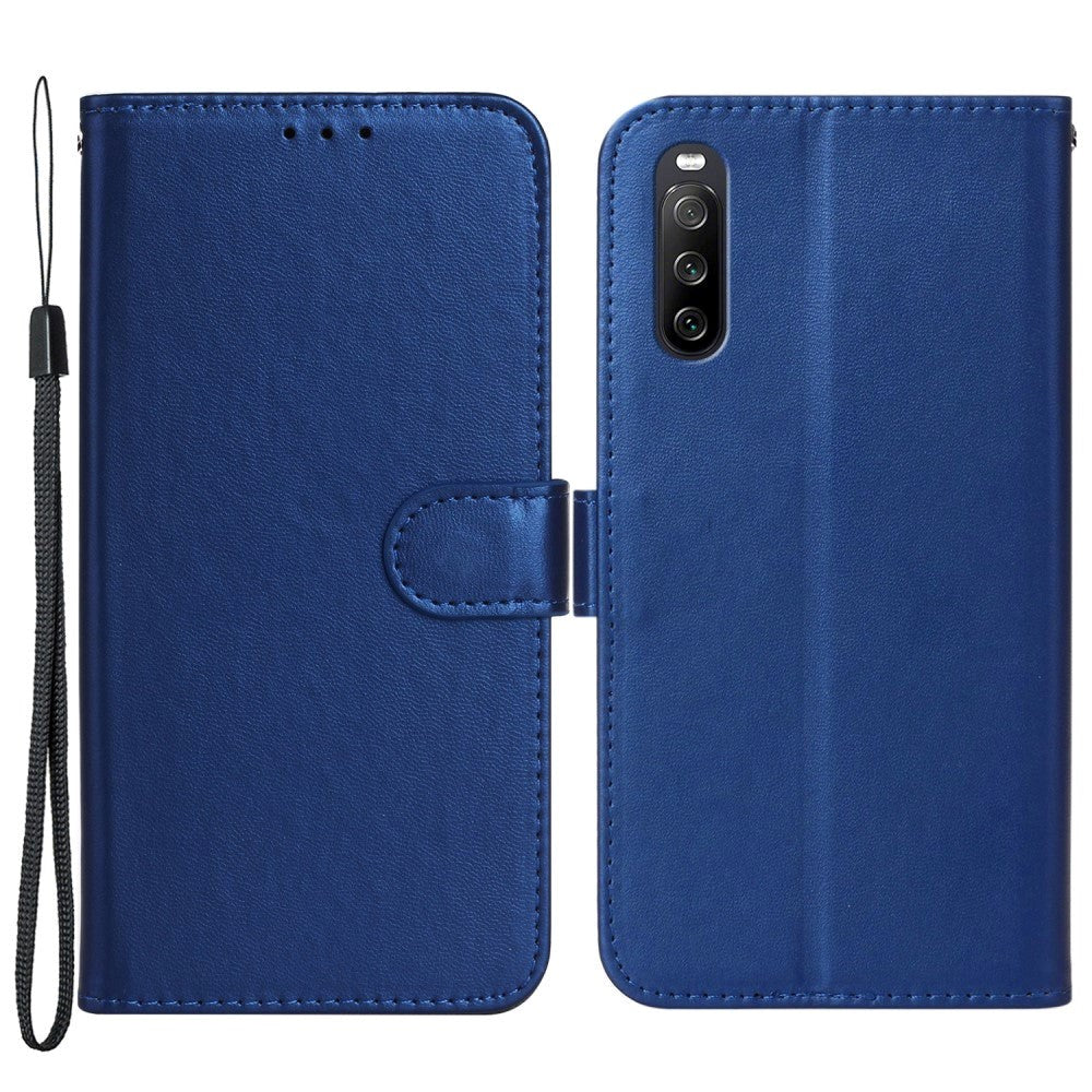 Sony Xperia 10 V Leather Flip Cover m. Lommebok og stropp - blå