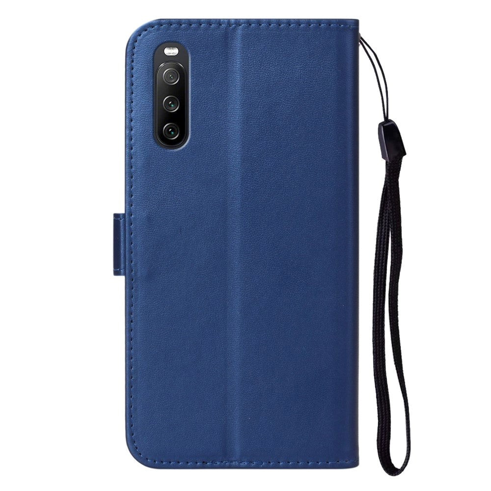 Sony Xperia 10 V Leather Flip Cover m. Lommebok og stropp - blå