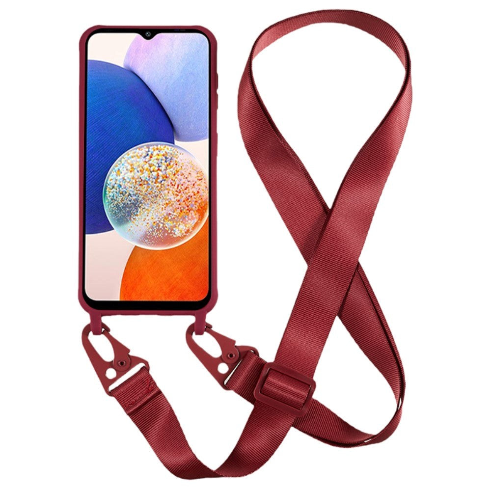Samsung Galaxy A14 (5G) Fleksibel Plastik Bagside Cover m.  Strop - Vin Rød