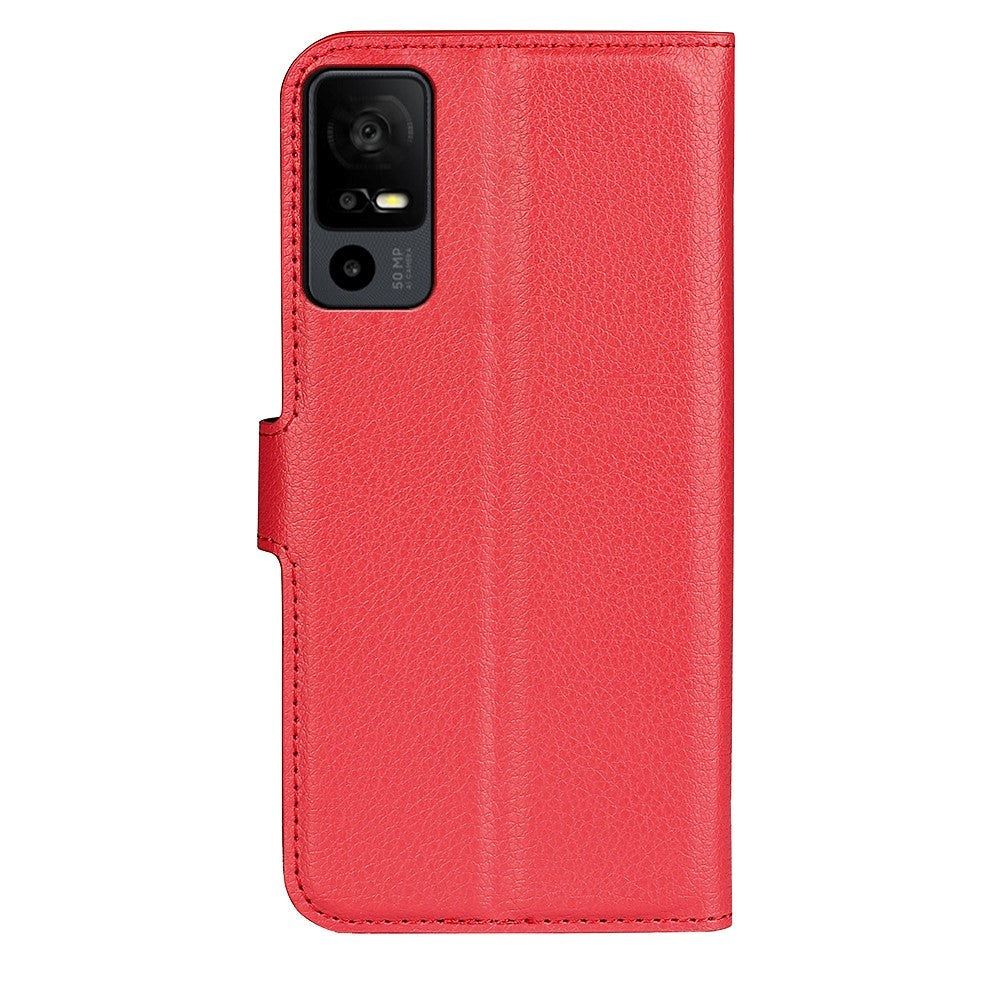 TCL 40R 5G Litchi Læder Flip Cover m. Pung - Rød