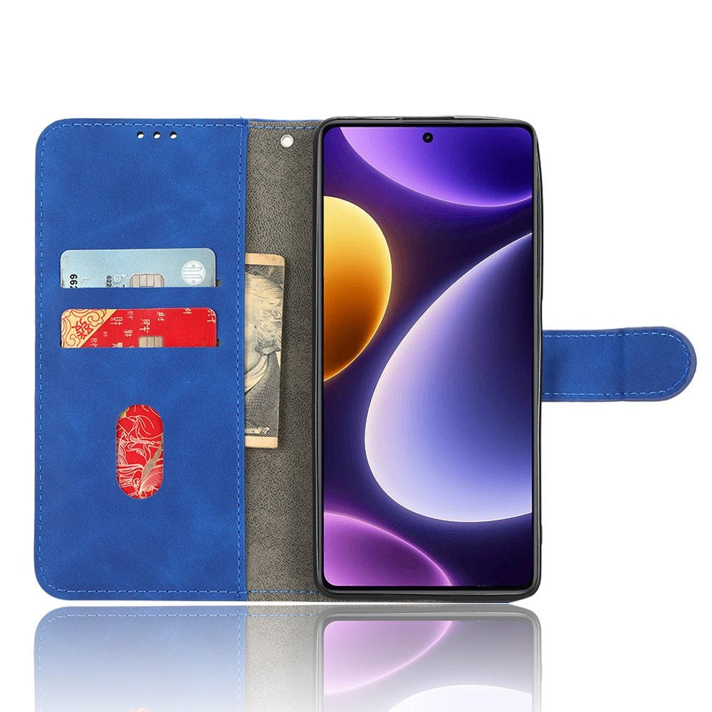 Xiaomi Poco F5 Leather Flip Cover m. Lommebok og stativfunksjon - blå