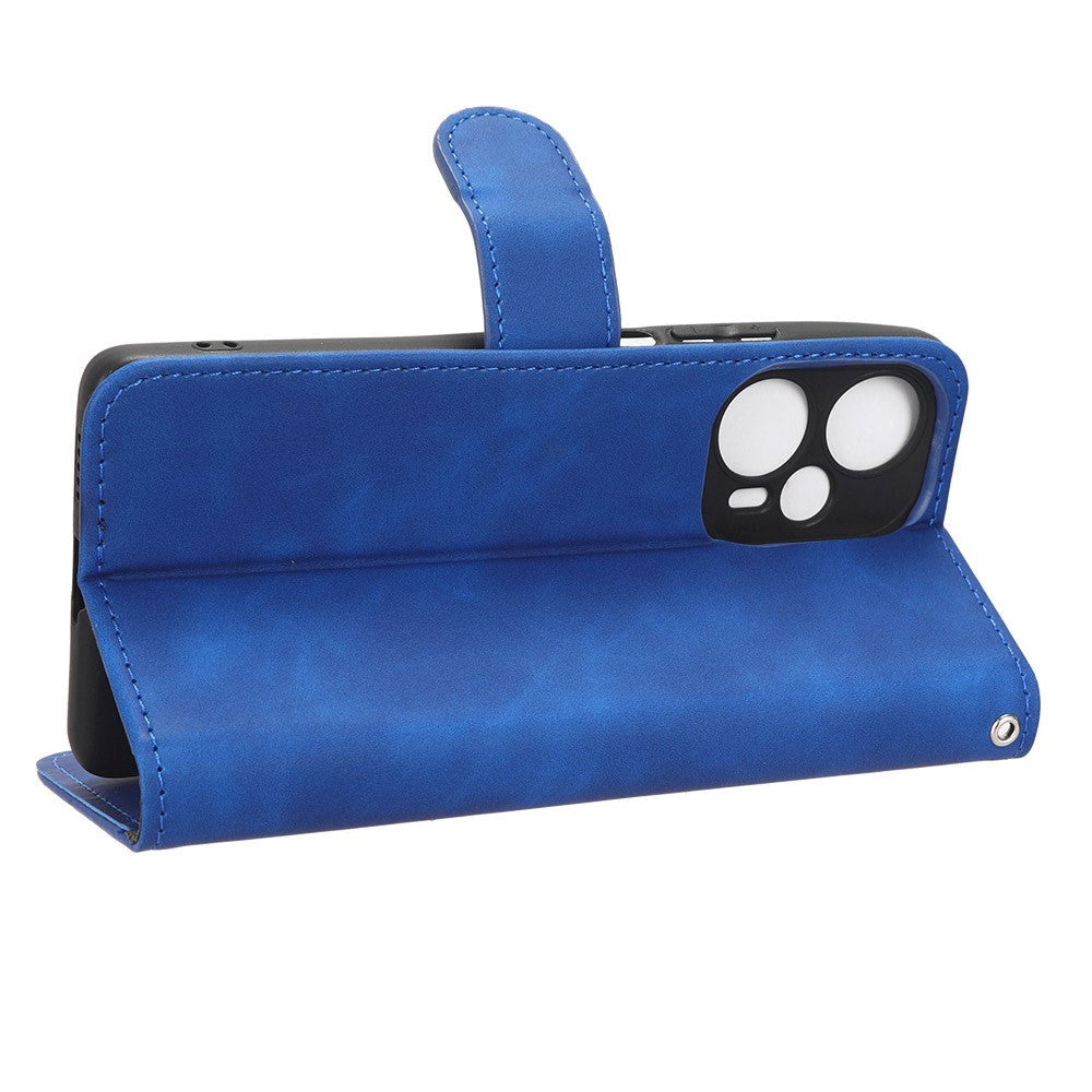 Xiaomi Poco F5 Leather Flip Cover m. Lommebok og stativfunksjon - blå