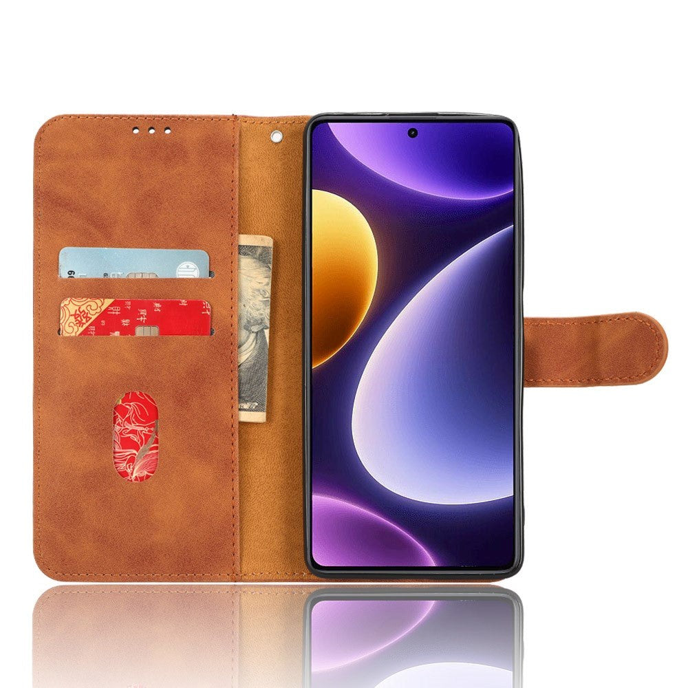 Xiaomi Poco F5 Leather Flip Cover m. Lommebok og stativfunksjon - brun