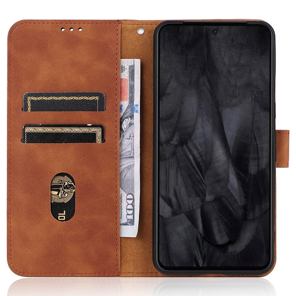 Google Pixel 8 Pro Leather Flip Cover m. Lommebok og stativfunksjon - brun